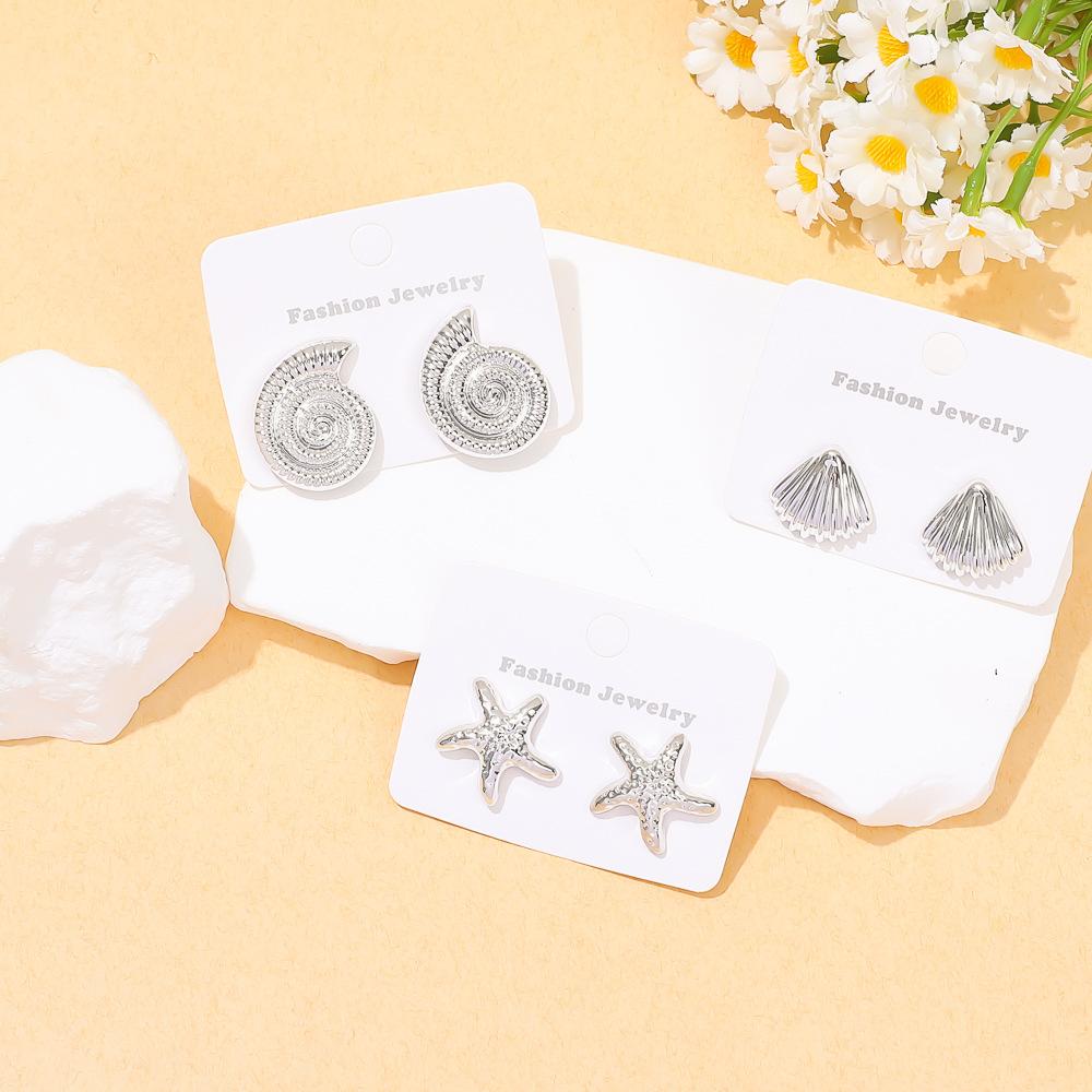 Gold-plated vacation wind stud earrings, European and American fashion water drop texture earrings, personalized starfish shell ear jewelry set