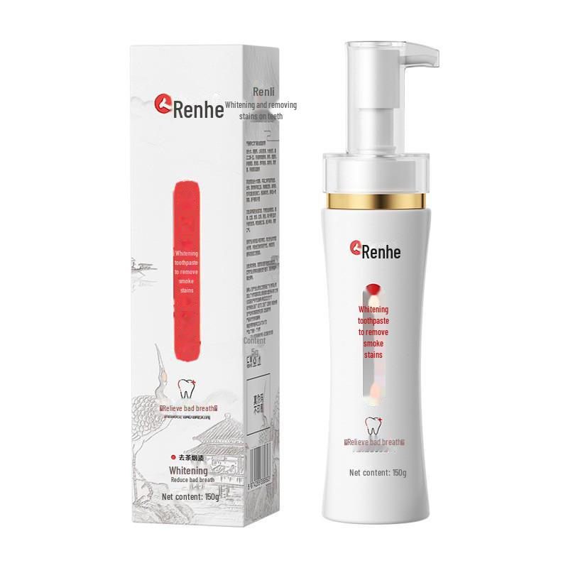 Renhe Toothpaste: Whitens, Removes Smoke Stains, Freshens Breath with Baking Soda, Probiotics; Push-type Innovation.