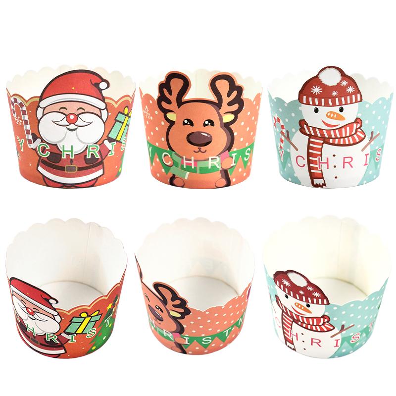 50Pcs Christmas Cupcake Linner Cartoon Santa Claus Muffin Paper Cups Christmas Party Cake Decoration Supplies Kids Favors