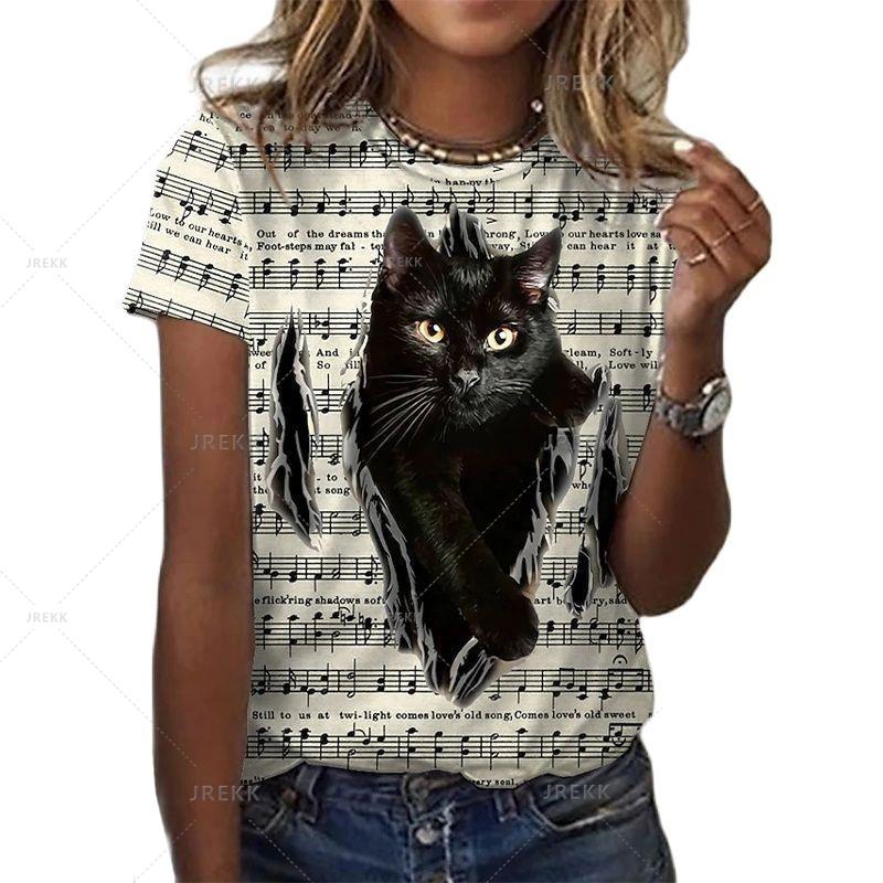 Funny Animal Cat T Shirt Womens Shirts 3D Printed Cat Women's Clothing Couples Matching Things Fresh Casual T-Shirt Comfortable Top