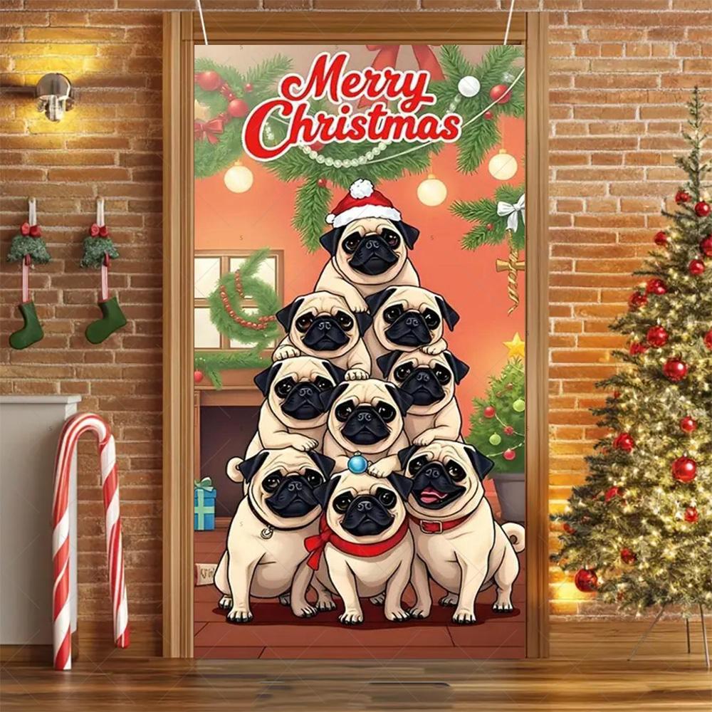 Cartoon Pet New Year Christmas Party Decorations Cat Dog Theme Door Covers Background Supplies Xmas Tree Photography Backdrop