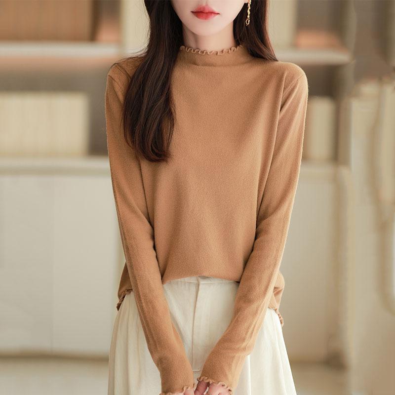 2026 Autumn-Winter Women's Korean Style Knit Sweater with Half-High Lace Collar