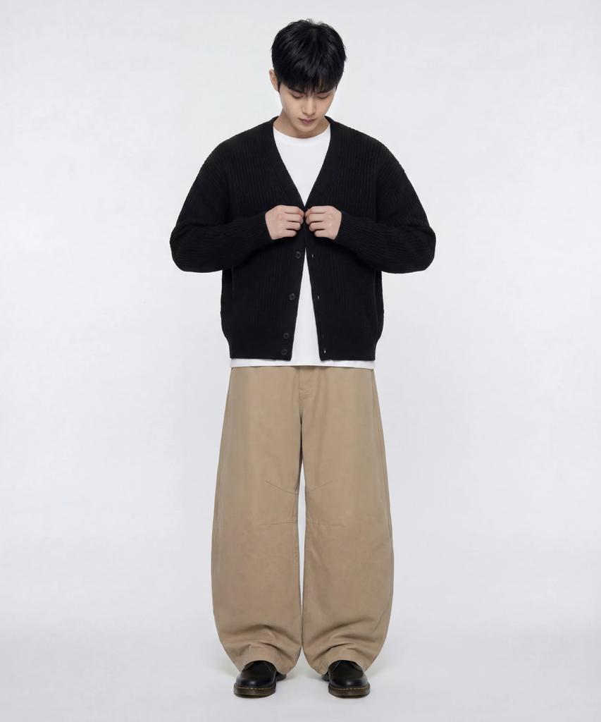 AGOD Hairy Ribbed Knit Cardigan [Black]