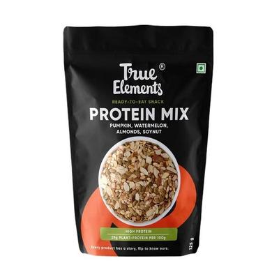 True Elements Protein Mix Samen 125g - Kürbiskerne, Wassermelonenkerne, Mandeln und Sojanüsse, Pflanzliche Protein Snacks, Diät Snack