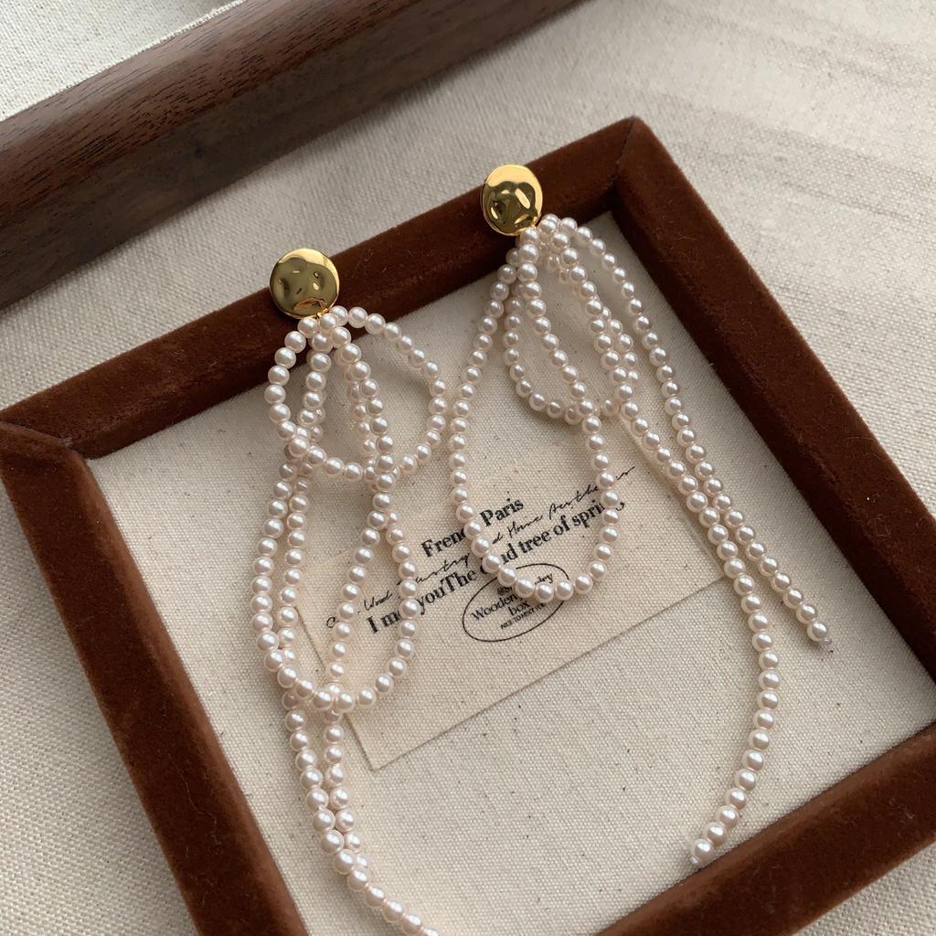 French Multi-Layer Pearl Fringed Ear Buckle Earrings, Court Style, Extravagance, Autumn And Winter Temperament, Versatile Earrings, Light Luxury