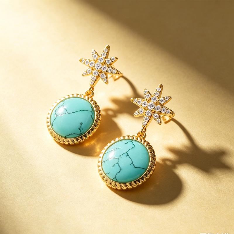 APM Monaco Six-pointed star design earrings for women, lake blue YE16660XTU