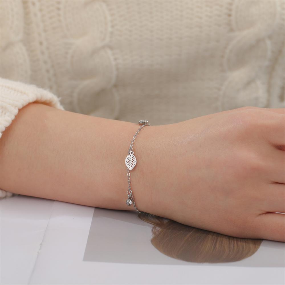 My Shape Hollow Leaves Bracelets Stainless Steel for Women Girls Gifts Plant Leaf Pendant Chain Hand Chain Bangle Summer Jewelry