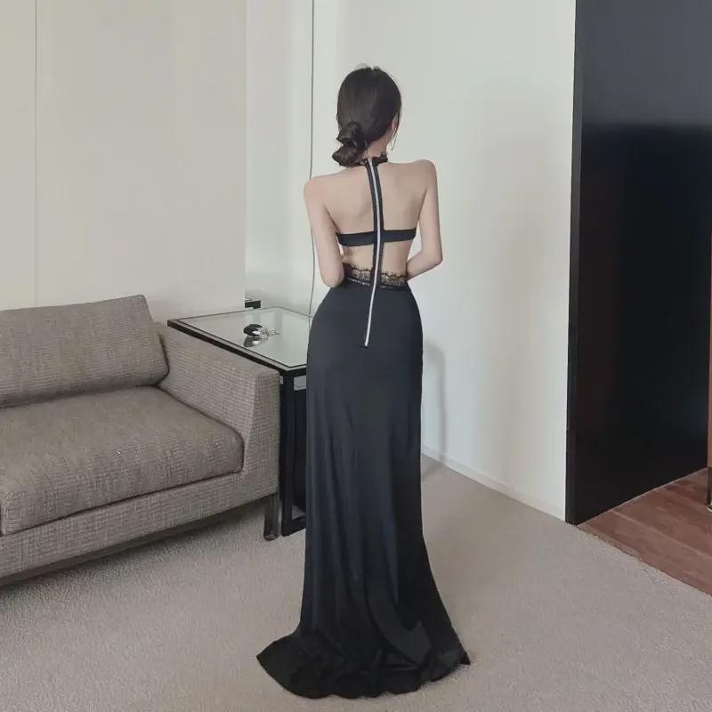 2025 Módní krajkové šaty s vysokým rozparkem a odhalenými zády