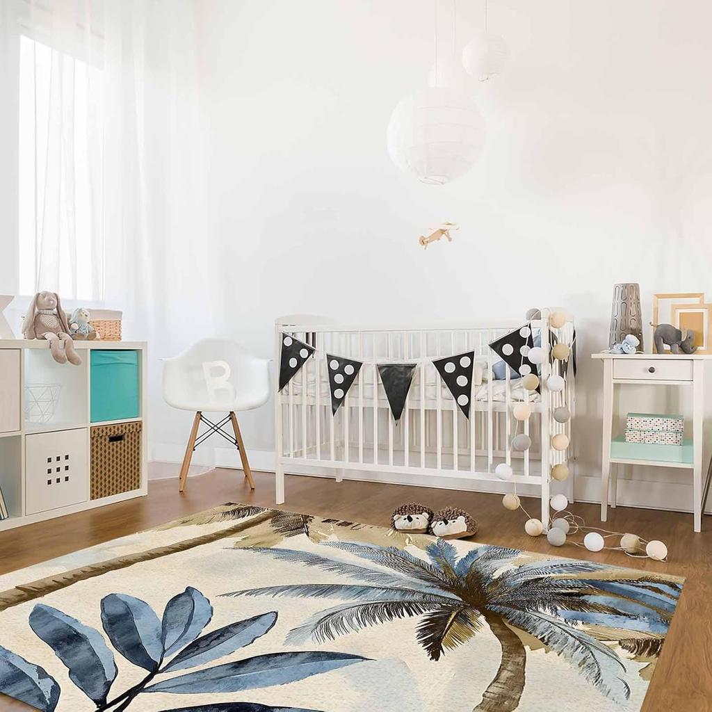 Palm Trees Washable Area Rugs Nature Vintage Watercolor Tree Non Slip Rugs for Living Room Bedroom, Low Pile Floor Mat Large