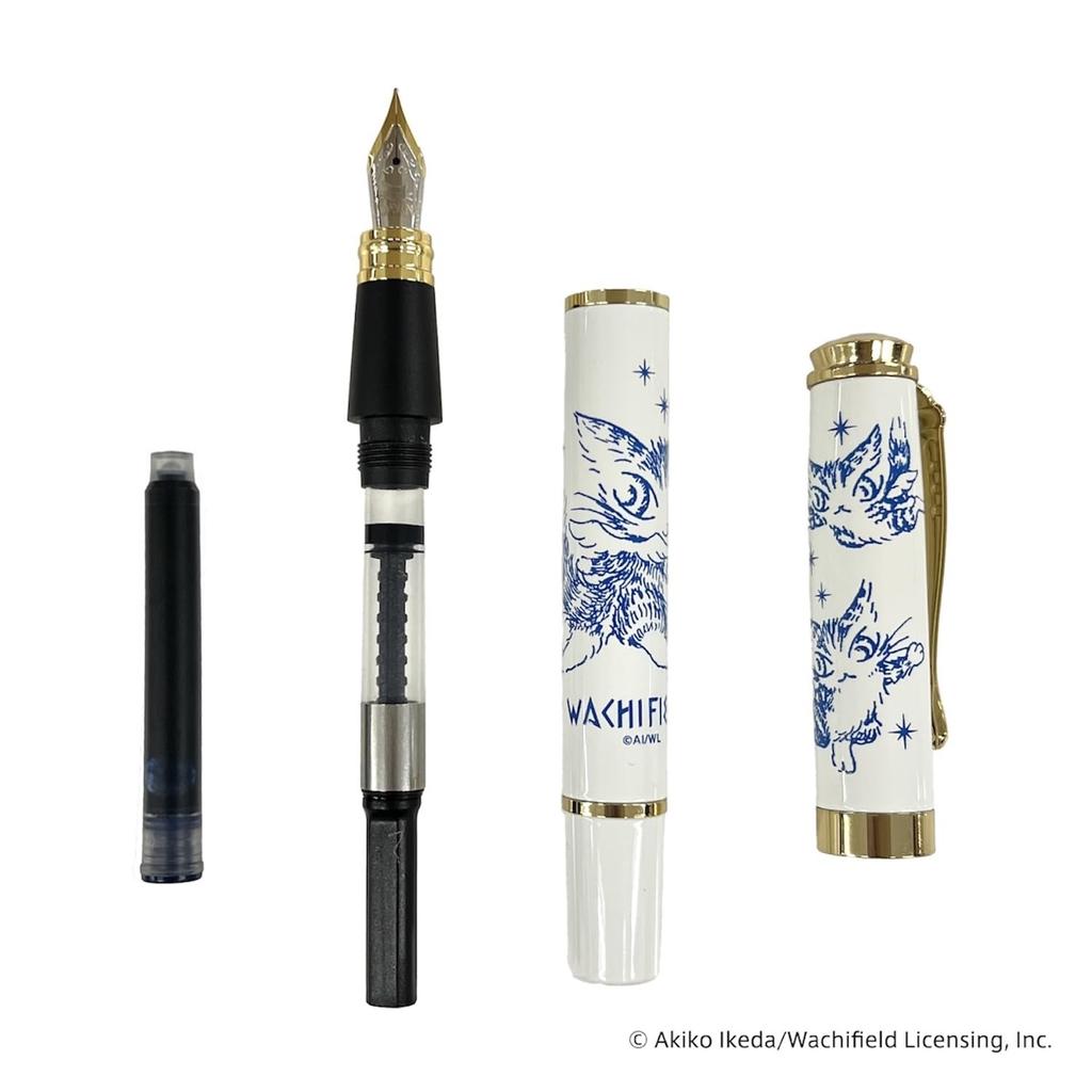Wachifield Dayan the Cat Fountain Pen with Cartridge and Ink Fine Nib eHONTOMO Nippon Shuppan Hanbai IP909898 (Ivory) Converter. Color Blue-Black.