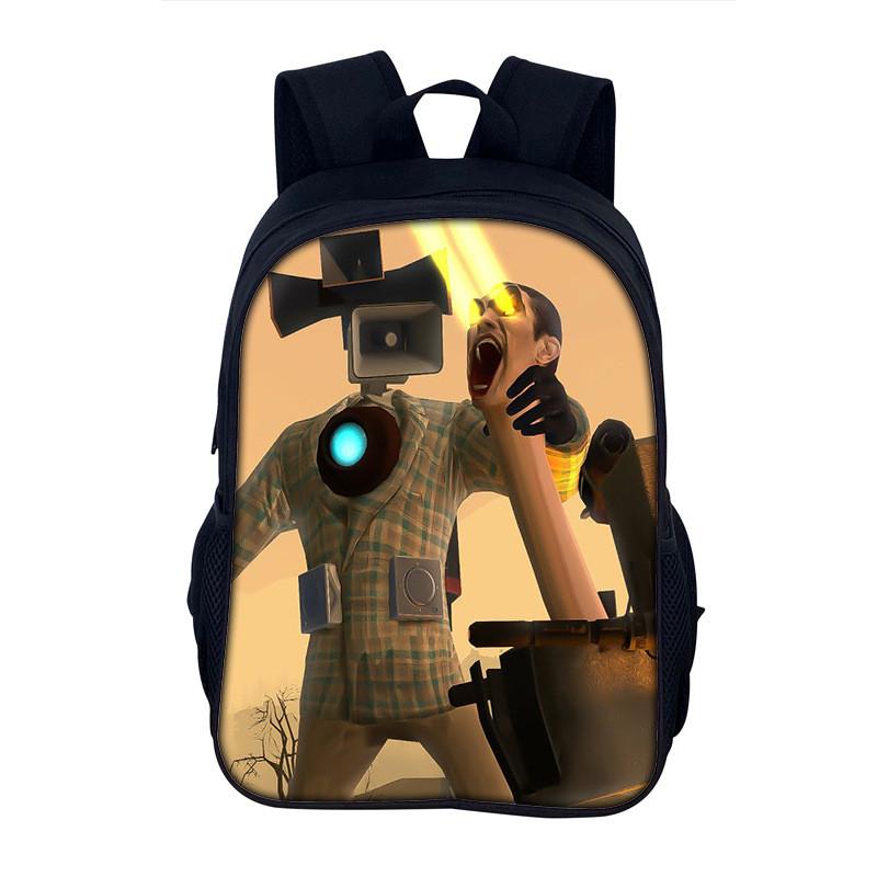 Skibidi Toilet Cartoon Backpack For Kids School Use With Double Layer Storage StyleA