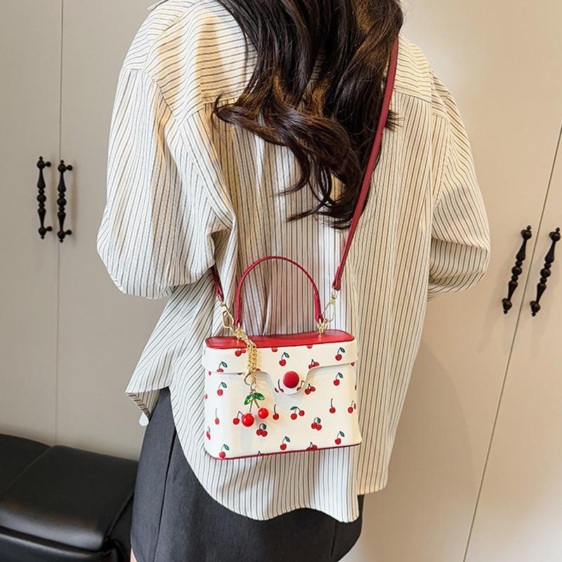 Summer New Square Crossbody Bag for Women Cute Cherry Buckle Handbags Versatile Commute Single Shoulder Bags CLE