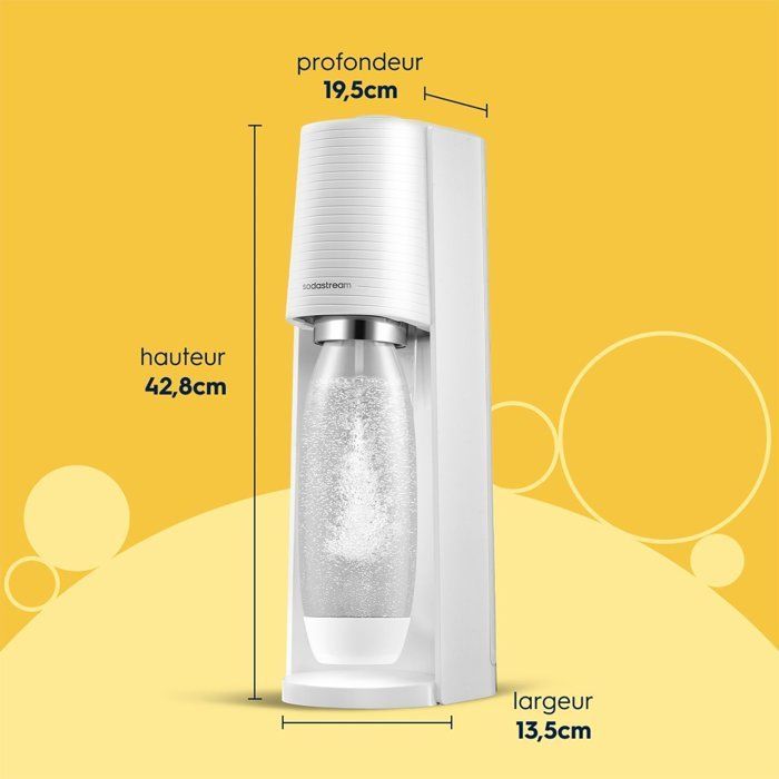 Machine à soda et eau pétillante SODASTREAM - TERRA Blanche - 2 bouteilles compatible lave-vaisselle - 1 recharge de gaz 60L