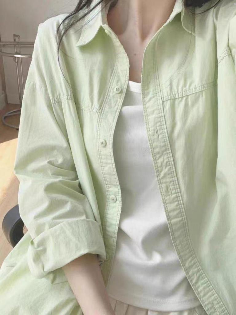 Korean-Style Pure Cotton Long-Sleeve UV Shirt - Trendy Casual Top for Men and Women, Ideal for Spring and Autumn Outdoor Wear