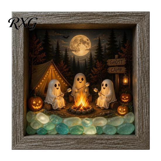 Unique Halloween Gifts for Her DIY Shadow Box Night Light Kit, 8.5 Inch Wooden Frame LED Craft Set with Lighted Kits Luminous Stones & Acrylic Panels,