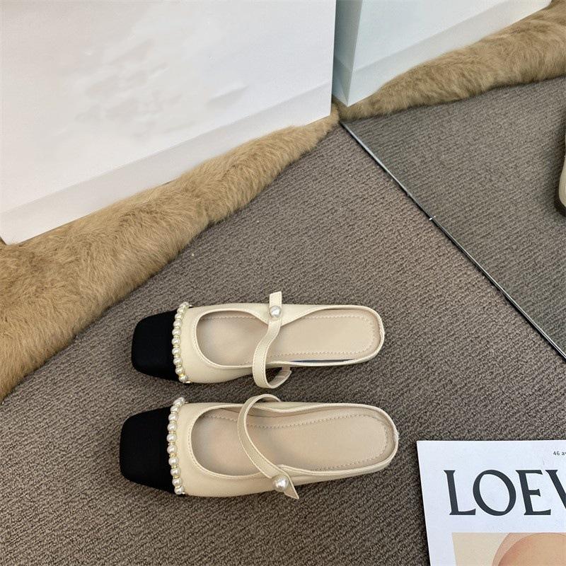 Little Fresh Fairy Flat Slippers Summer Wear Fashion Versatile Internet Celebrity Pearl Sandals Beach Slippers Muller Shoes