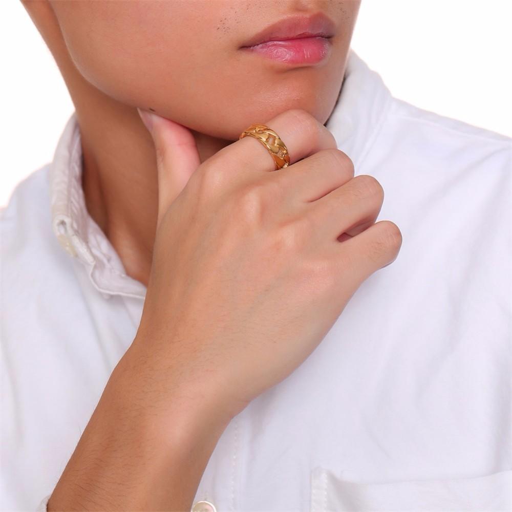 Vnox Punk Gliederkette Form Ring Für Männer Schwarz/Gold/Silber Farbe Edelstahl Bruderschaftsringe Männliche Allianz