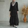ZANZEA Women Round Neck Long Sleeve Casual Ruffles Long Dress