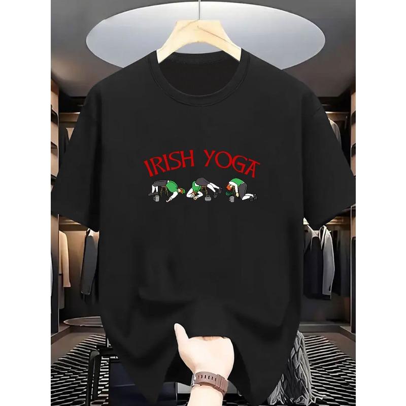 

Summer New Arrival Yoga Print Classic Trendy Men s Casual Fashion Short Sleeve Slightly Stretchy Crew Neck Comfortable Breathable T-Shirt 4XL чорний