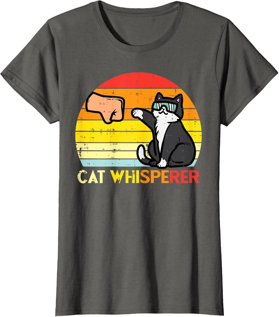 Cat Whisperer Paw Fist Bump Sunset Retro Cute Gift Ladies' Crewneck T-Shirt