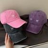 Korean Bow Embroidered Baseball Cap For Women Girl Washed Cotton Summer Outdoor Sunscreen Hat Solid Color Adjustable Hats