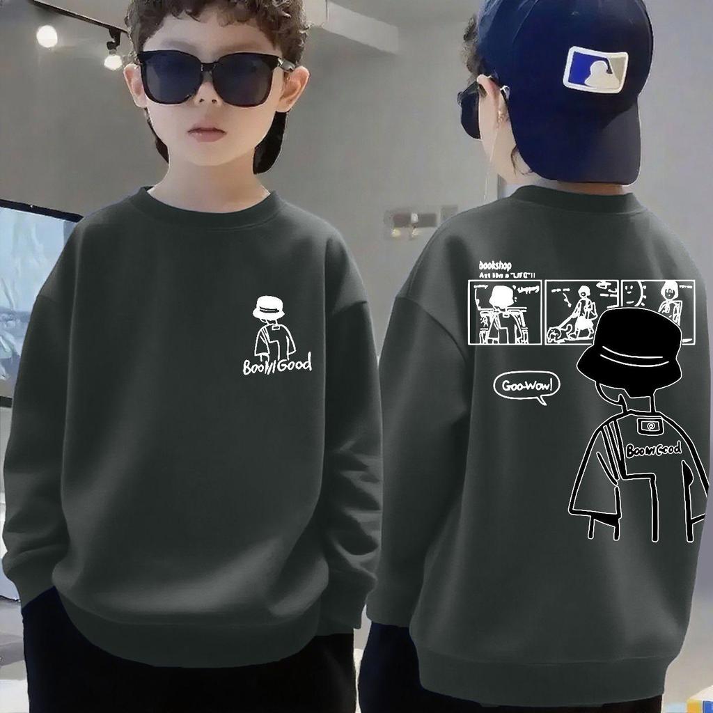 Boys' National Tide Fleece Sweatshirt - Spring/Autumn Long Sleeve Pullover for Big Kids.