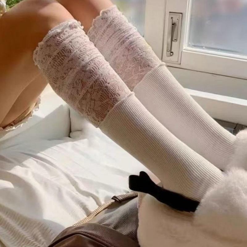Elegant Scalloped Edge Crew Socks Comfortable Airy Component Unisex Daily Wear Multifunction Styling Option