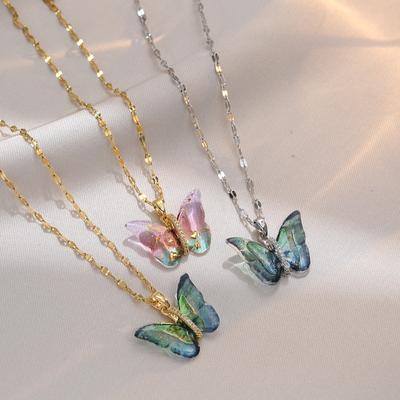 Colar com pingente de borboleta sinfonia gradiente de zircônia colar temperamento feminino personalidade explosiva