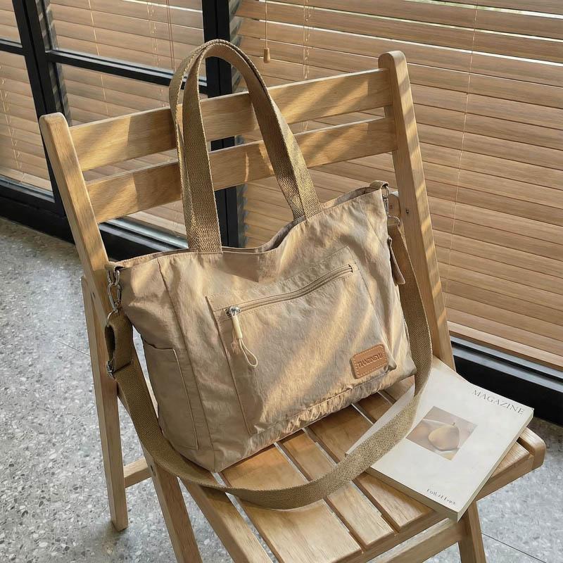 Nylon Tote Bag Women Casual Shoulder Bag with Zipper Pocket for Daily Use