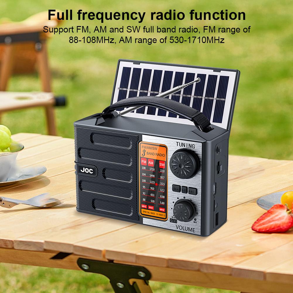 Portable AM FM SW Radio with LED Flashlight & BT Speaker Solar Charging Emergency Radio Full Band Radio Receiver for Outdoor