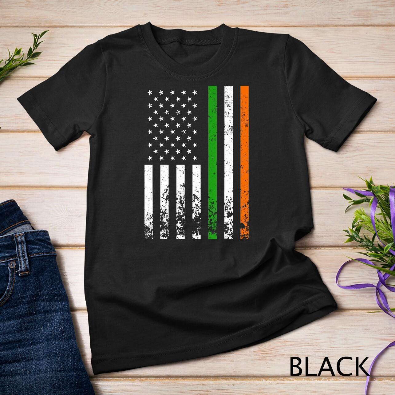 Irish American Flag Ireland Flag ST. PATRICK S DAY Unisex T-Shirt Mens Womens Tees Top 2XL
