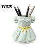 Desk Organizer Bow Dress Pencil Cup, Ceramic Organizer, Cute Makeup Stationery Brush Holder for Girls Room, Office Gift Women