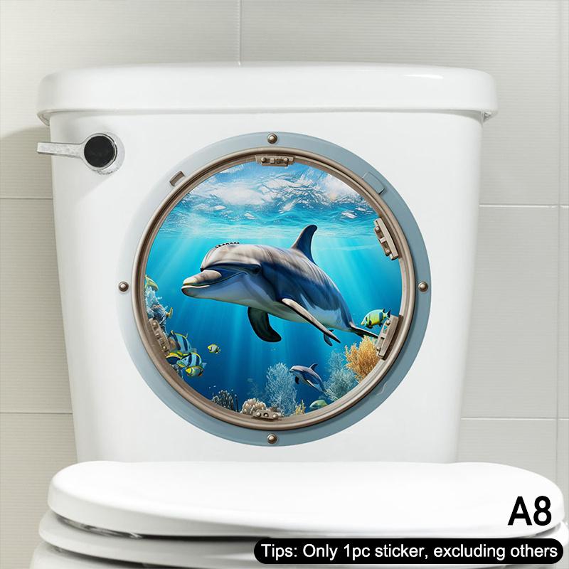 Adesivo WC Mondo Sottomarino Animali Marini Adesivo Murale Autoadesivo Rimovibile Impermeabile Decalcomanie Bagno Decorazioni per la Casa
