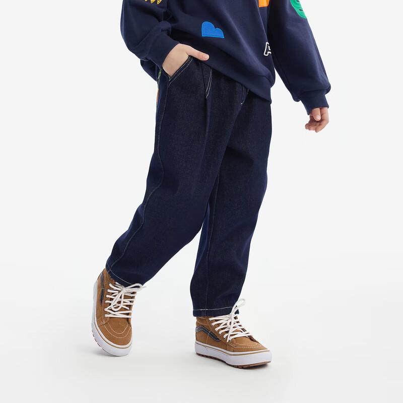 MQD Boys' Colorfast Denim Winter Warm Dad Jeans Deep Indigo 150