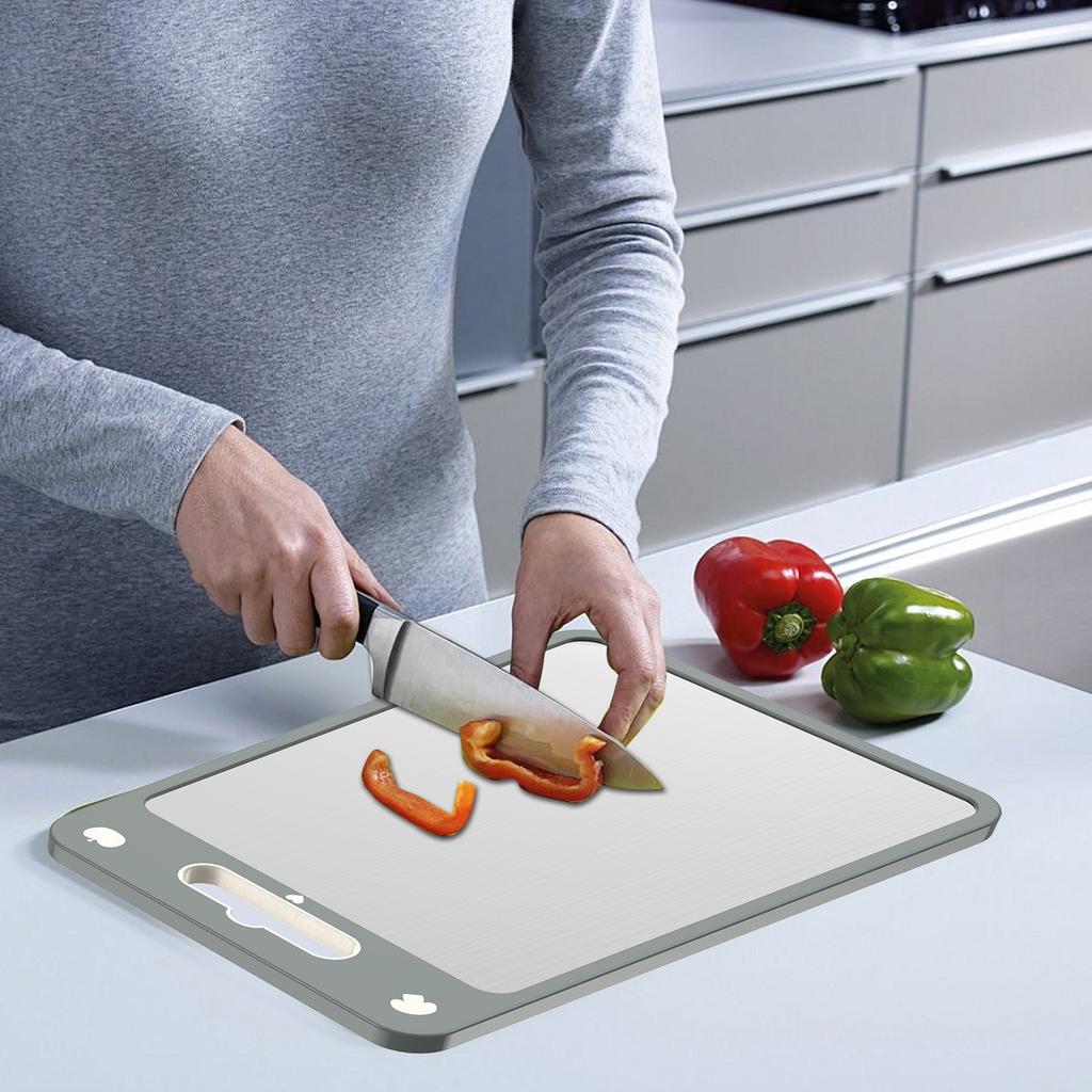 Cutting Board Double Sided Chopping Board Stainless Steel Cutting Board with Juice Groove Wheat Straw PP Chopping Board