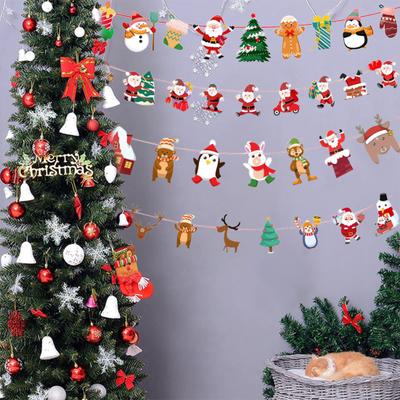 Christmas Banner Decoration Bear Santa Snowman Christmas Bunting Garland Holiday Hanging Banner Sign