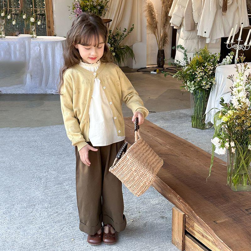 

Весенний вязаный кардиган из корейской сладкой вишни для девочек - Длинный рукав, круглый вырез 100cm жёлтый