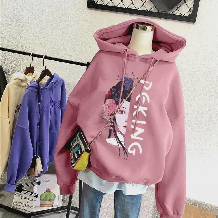 Women's Autumn/Winter Loose Hooded Sweater - Plus Velvet, Thickened, 250g, Official Colors