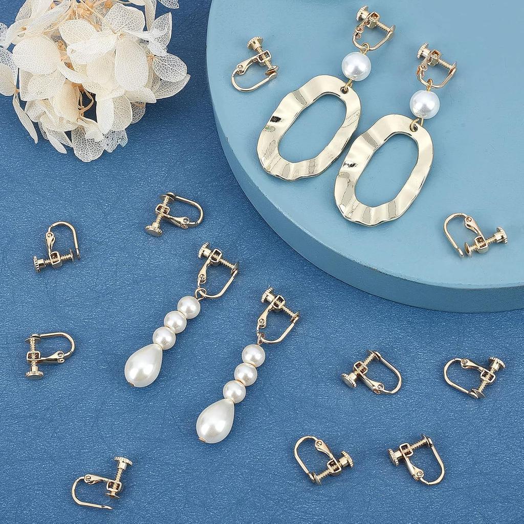 Beebeecraft 20Pcs/Box Clip-on Earring Findings 18K Gold Plated Brass Screw Back Ear Wire Non Pierced Earring Converter for Non-Pierced Earring