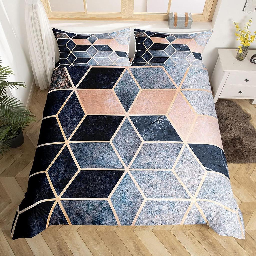 Marble Duvet Cover Queen Full for Kids Boys Girls Modern Luxury Marble Print Comforter Cover Geometric Cube Bedding Set 2/3Pcs