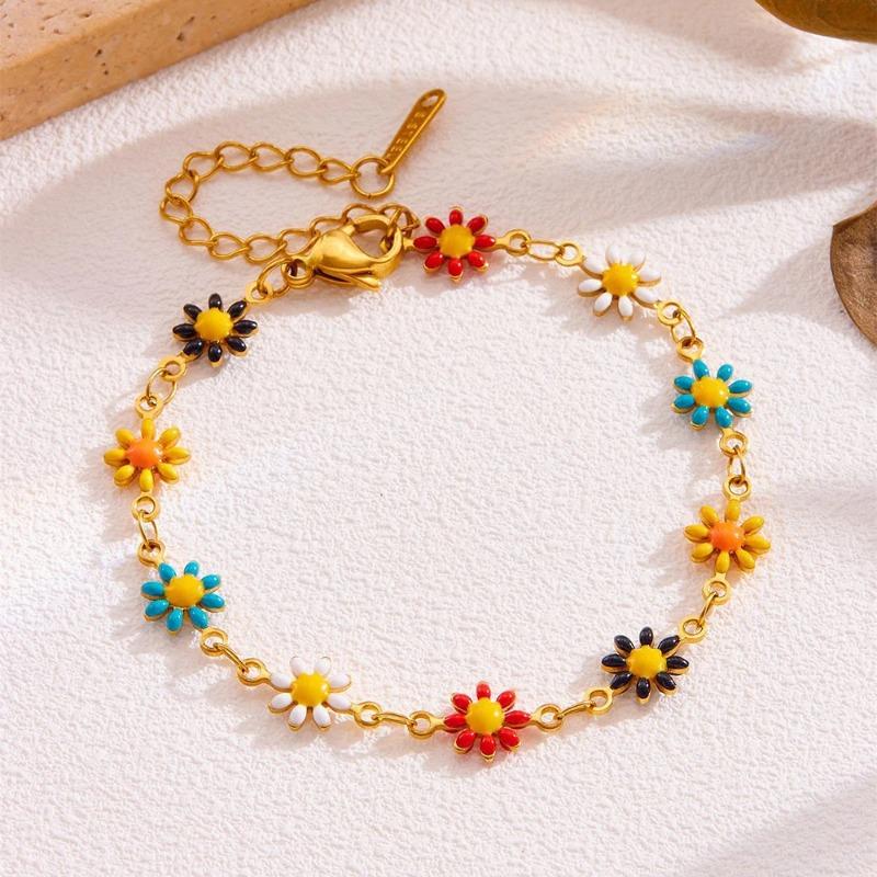 Stainless Steel Daisy Flower Bracelet Necklace for Women Girl Candy Color Sunflower Waterproof Non Fading Jewelry