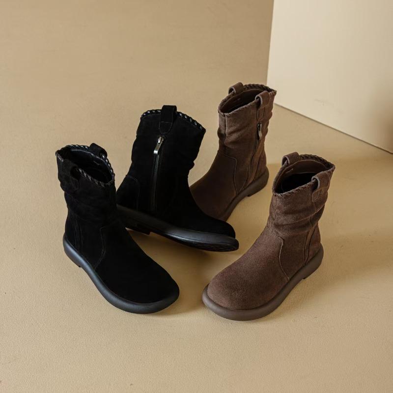 Slimming Round Boots, Women's Shoes, Retro Casual Boots, Versatile Mid-calf Boots