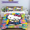 3pcs Hello Kitty In a Playful Pose Pattern Bedding Three-Piece Set (1 Cover + 2 Pillowcases, No Fillings),  Soft and Comfortable S038