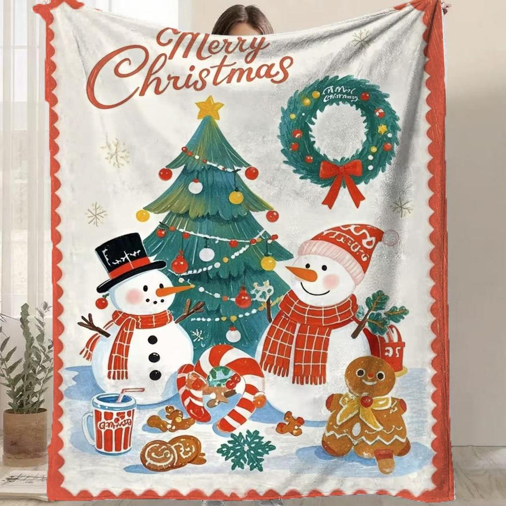 Cartoon Santa Claus Printed Blanket for Sofa Bed Travel Camping Living Room Office Conditioning Blanket for All Seasons Gifts