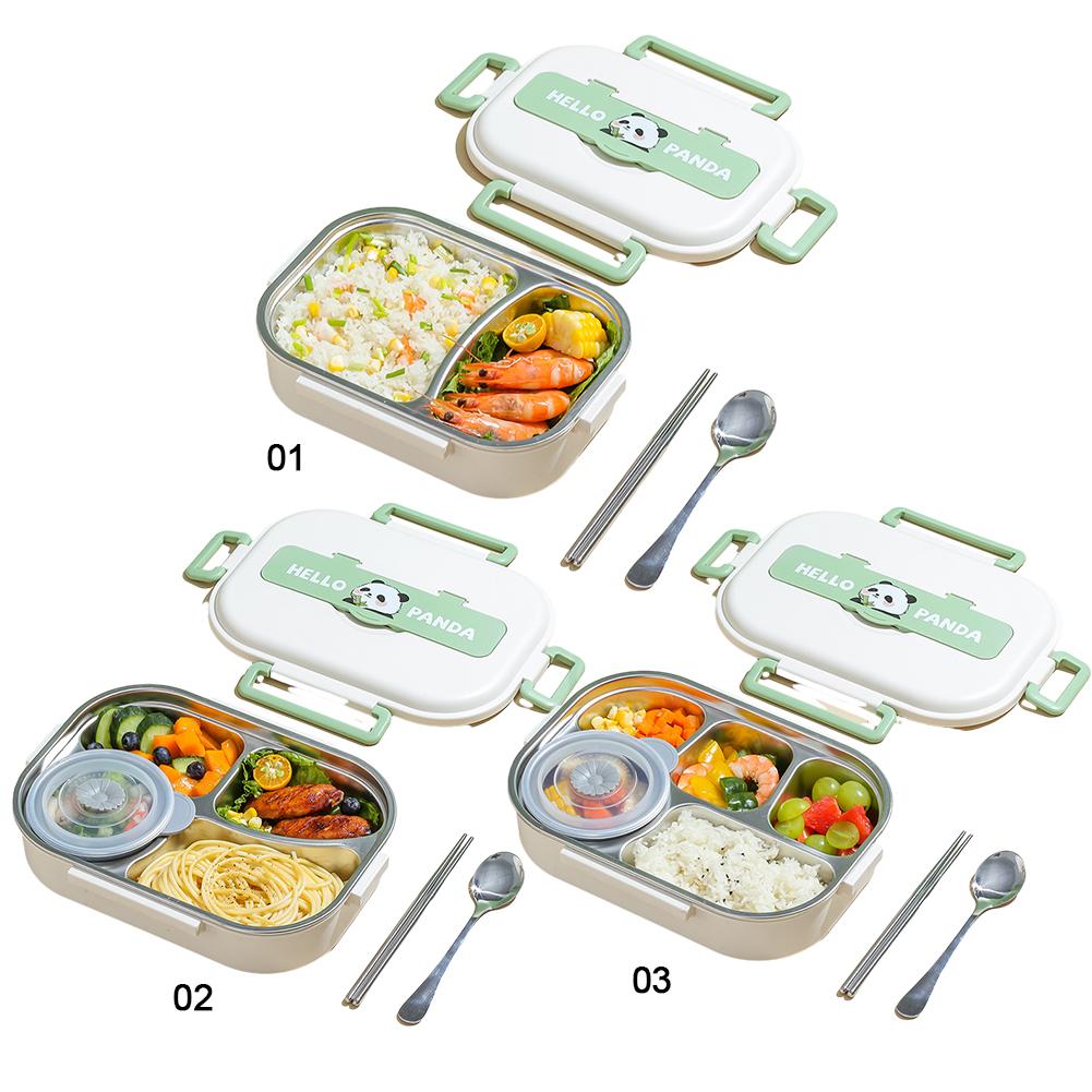 Stainless Steel Thermal Lunch Box with Cutlery Set 2/4/5 Grids Heat Preservation Bento Box Panda for Audlts Kids Lunch Cooking