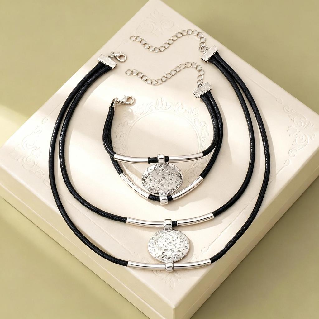 Bohemian akrylová sada šperků šnek oválné oko: Dámský náhrdelník a náramek z voskované šňůrky