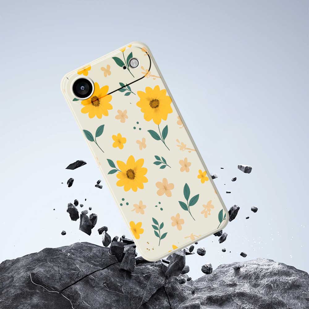 For iPhone 17 Air Case Yellow Floral and Leaves Pattern Printing Straight Edge TPU Phone Back Cover