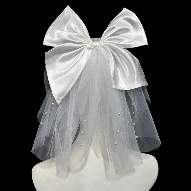 Delicate Wedding Bridal Lace Veil with Pearl/ Bowknot Girls Bride Veil Long Tulle Wedding Tiaras for Marriage Women