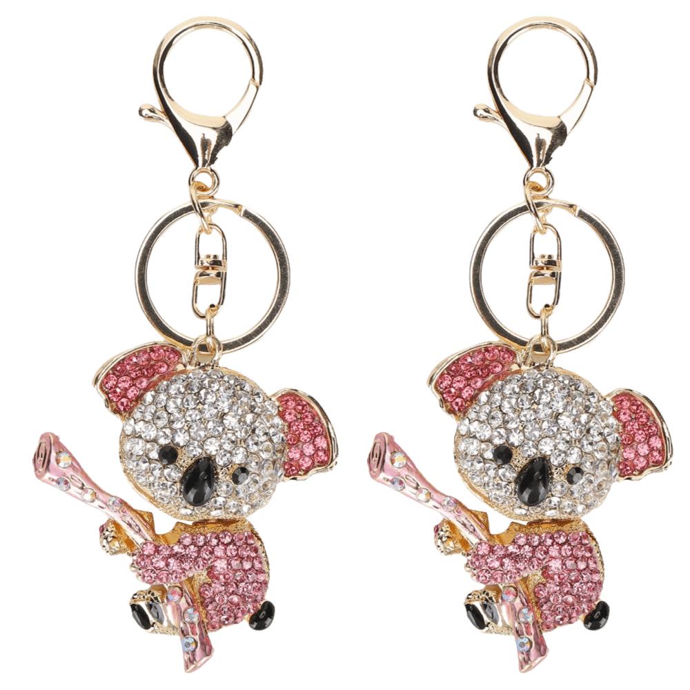 2pcs Pink Color Koala Bear Keychain Rhinestone Decoration Crystal Rhinestone Keychain  For Women