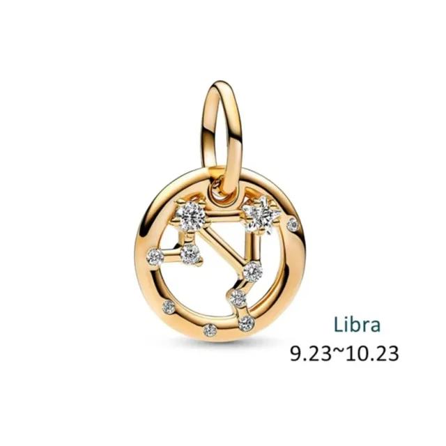 New Copper Gold Plated 12 Zodiac Signs Dangle Charm Bead Fit Pendant Original Bracelet Necklace Diy Women Jewelry